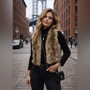 Boston Proper Faux Fur Vest Boho Western Festival Layering Small Perfect